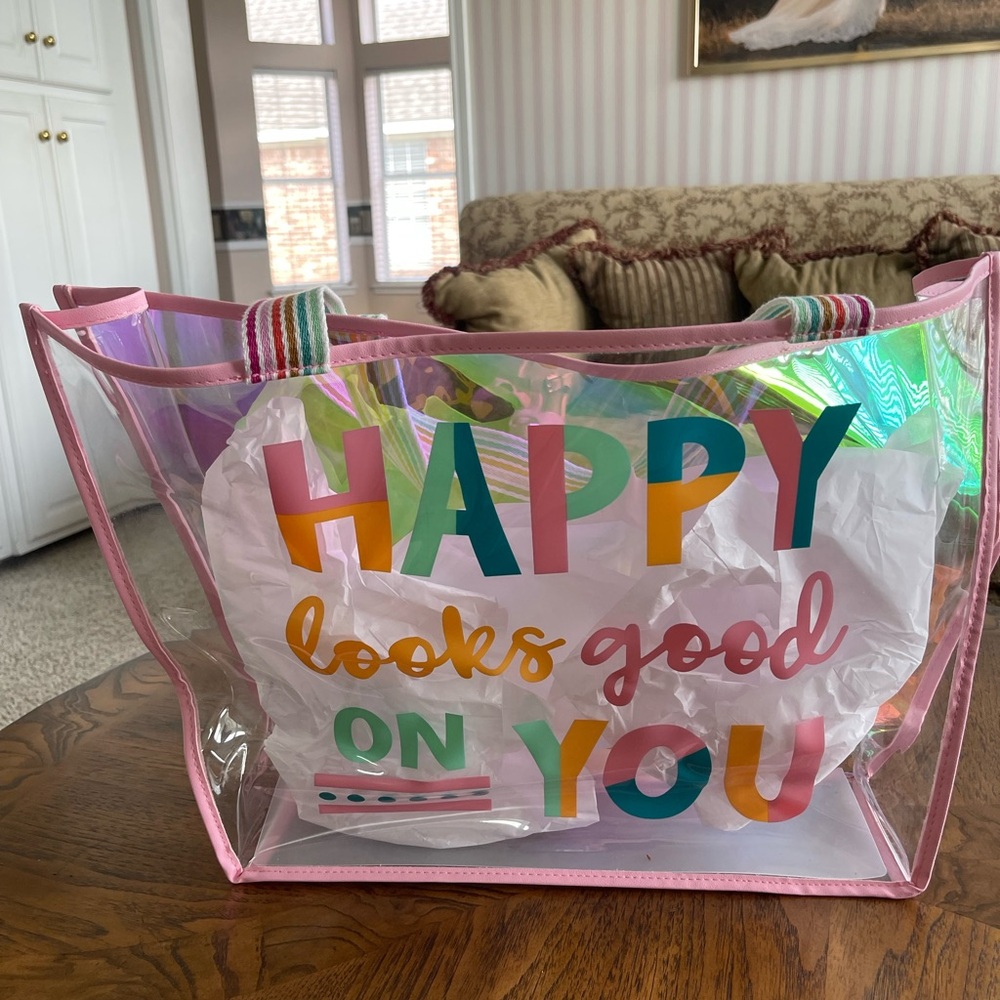 Jadelynn Brooke Iridescent Rainbow Tote with Pink Trim
